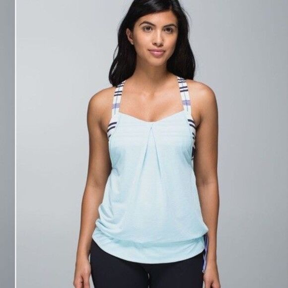 Lululemon Rest Less TankHeathered Aquamarine / Groovy Stripe Cadet Blue W1D64S - Picture 2 of 11